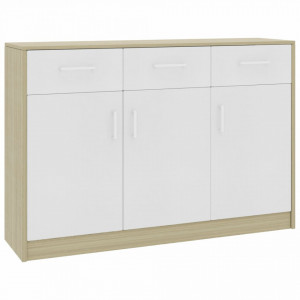 Servanta, alb si stejar Sonoma, 110 x 34 x 75 cm, PAL - V800707V