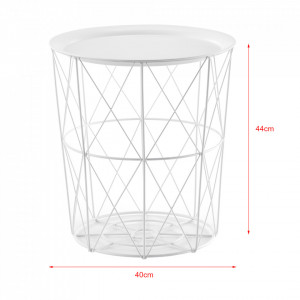Set 3 bucati masuta cafea cu blat detasabil Aurora, cos mare 40 x 40 x 44 cm, metal, alb - P66801071
