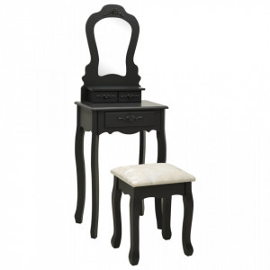 Set masa de toaleta cu taburet negru 50x59x136 cm paulownia - V289312V