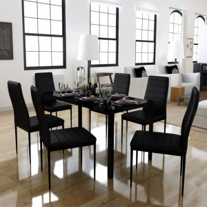 Set masa si scaune de bucatarie 7 piese, negru - V242987V