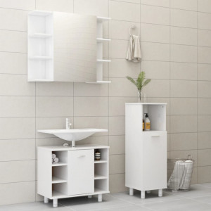 Set mobilier baie, 3 piese, alb extralucios, PAL - V3056949V