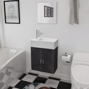 Set mobilier baie format din 3 piese cu chiuveta inclusa, Negru - V272227V