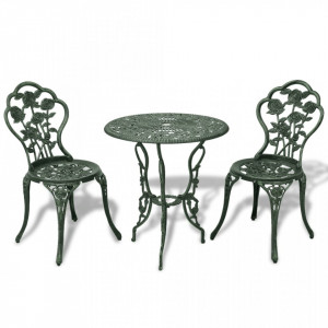Set mobilier bistro, 3 piese, verde, aluminiu turnat - V42164V