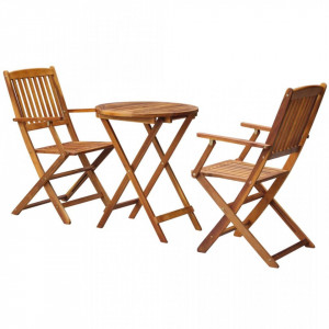 Set mobilier bistro pliabil, 3 piese, lemn masiv de acacia - V43381V