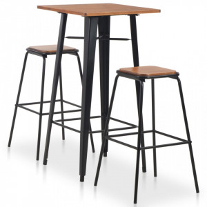 Set mobilier de bar, 3 piese, maro-negru, otel - V276844V