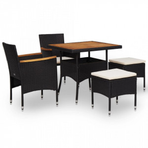 Set mobilier de exterior 5 piese, negru, poliratan, lemn acacia - V46169V