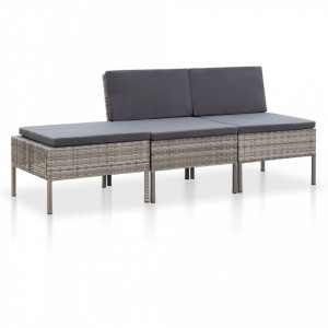 Set mobilier de gradina cu perne, 3 piese, gri, poliratan - V48958V