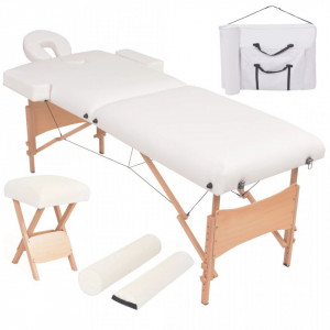 Set taburet si masa masaj pliabila 2 zone, grosime 10 cm, alb - V110154V