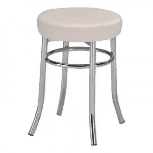 Taburet, scăunel, piele ecologică albă, 40 cm - TP10018279