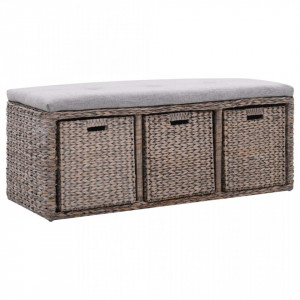 Banca din iarba de mare, 3 cosuri, 105 x 40 x 42 cm, gri - V246115V