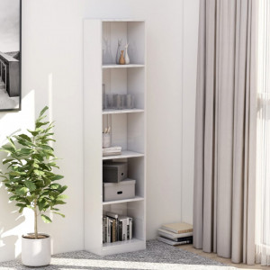 Biblioteca cu 5 rafturi, alb lucios, 40 x 24 x 175 cm, PAL - V800852V
