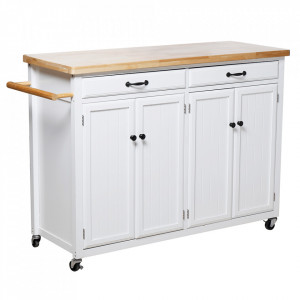 Cărucior de servire, alb/natural, 120/138x47x91 cm - TP274476