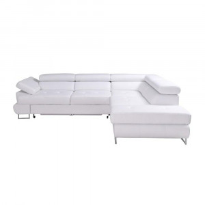 Colţar cu spaţiu pentru depozitare, piele eco albă, dreapta, 275x225x71/85 cm - TP76703
