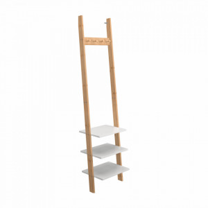 Cuier cu rafturi, alb și bambus, 43x175x34 cm - TP256922