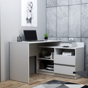 MBBIA4 - Birou pe colt, 120/ x 105 x 75 cm, masa de calculator cu 2 sertare, office - Alb
