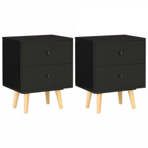 Noptiere, 2 buc., negru, 40 x 30 x 50 cm, lemn masiv de pin - V285225V