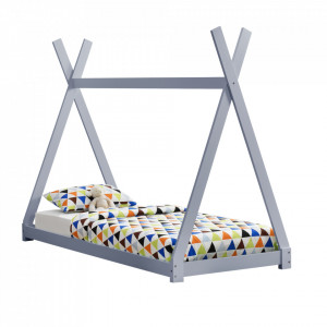 Pat copii design cort indian brad, gri deschis - P64038172