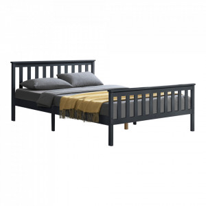 Pat lemn dublu 209 x168 x 80 cm, gri inchis mat, 200 Kg, fara saltea - P72021428