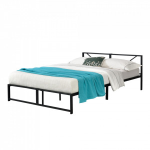 Pat metalic, 210 x 145 x 68 cm, otel, negru - P71671928