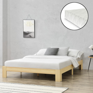 Pat rama lemn 140 x 200 cm, 150 Kg, culoarea lemnului, pentru 2 persoane, cu saltea si somiera - P72612716