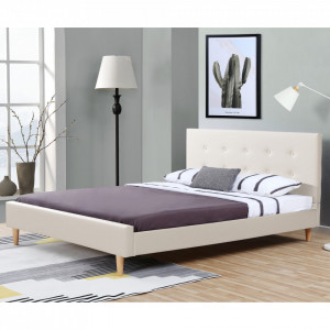 Rama pat dublu moderna tapitata imitatie piele, 214 x 186 x 96 cm, lemn, alb mat - P71152614