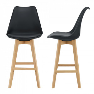 Scaune de bar, set 2 buc, 105 x 48 x 58 cm, picioare fag, negru - P67291234