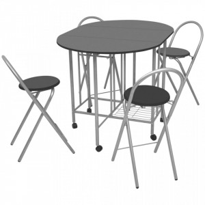 Set masa si scaune de bucatarie pliante MDF, negru, 5 piese - V243902V