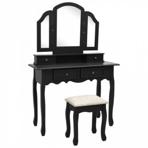 Set masa toaleta cu taburet negru 100x40x146 cm lemn paulownia - V289324V