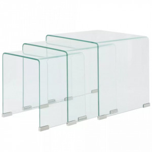 Set mese suprapuse, sticla calita transparenta, trei piese - V244190V