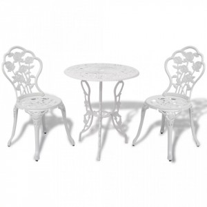 Set mobilier bistro, 3 piese, alb, aluminiu turnat - V42165V