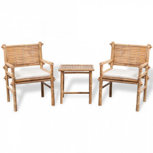 Set mobilier bistro cu perne, 3 piese, bambus - V41892V