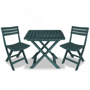 Set mobilier bistro pliabil, 3 piese, verde, plastic - V43582V