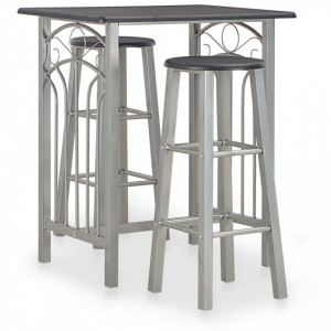 Set mobilier de bar, 3 piese, negru, lemn si otel - V284396V