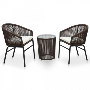 Set mobilier de bistro cu perne, 3 piese, maro, ratan PVC - V48139V