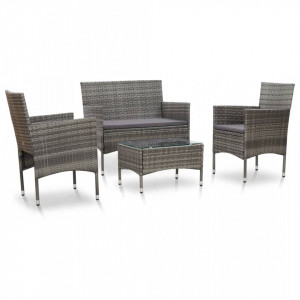 Set mobilier de gradina cu perne, 4 piese, gri, poliratan - V45812V