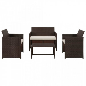 Set mobilier de gradina cu perne, 4 piese, maro, poliratan - V43908V