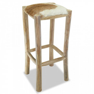 Taburet de bar, piele naturala si lemn masiv de tec - V244544V