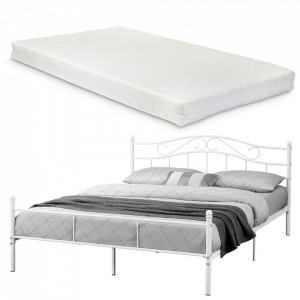 Vintage pat frantuzesc cadru metalic - cu saltea spumă rece - 180 x 200 cm (alb) - P49979671