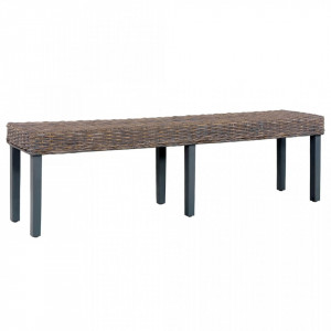 Banca, gri, 160 cm, ratan kubu natural si lemn masiv de mango - V285793V
