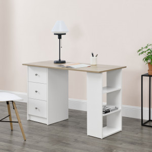 Birou alb/culoarea stejarului cu 3 sertare si 3 polite - P67977820