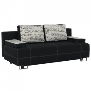 Canapea extensibilă cu spaţiu de depozitare, negru/model, ELIZE