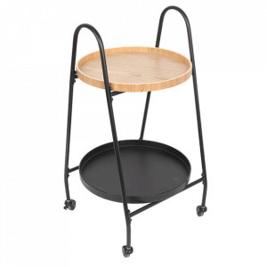 Cărucior de servire, culoarea stejar/negru, 43x40x78 cm - TP302749