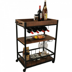 Cărucior de servire, culoarea stejar smoke/negru, 80x40x90 cm - TP276316