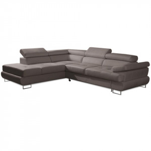 Coltar cu spaţiu pentru depozitare, gri cu maro, piele eco, stânga, 275x225x71/85 cm - TP77004