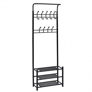 Cuier hol metalic, negru, 66x30x190 cm - TP234463