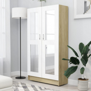Dulap cu vitrina, alb&stejar Sonoma, 82,5 x 30,5 x 150 cm, PAL - V802764V