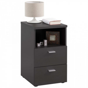 FMD Noptiera cu 2 sertare si raft deschis, negru - V428714V