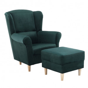 Fotoliu cu taburet, material smarald - TP211105