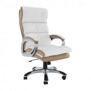 Fotoliu de birou, alb/piele eco maro, 66x77x112-120 cm - TP70476