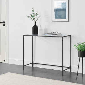 Masa consola, 100 x 35 x 80 cm, otel/sticla negru - P73684473